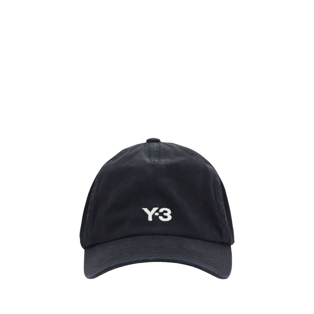 Y-3 Black Cotton Cap (Baseball Hat) with embroidered logo, features adjustable closure for perfect fit, stylish accessory for casual outfits.