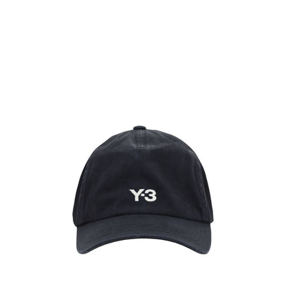 Y-3 Black Cotton Cap (Baseball Hat) with embroidered logo, features adjustable closure for perfect fit, stylish accessory for casual outfits.