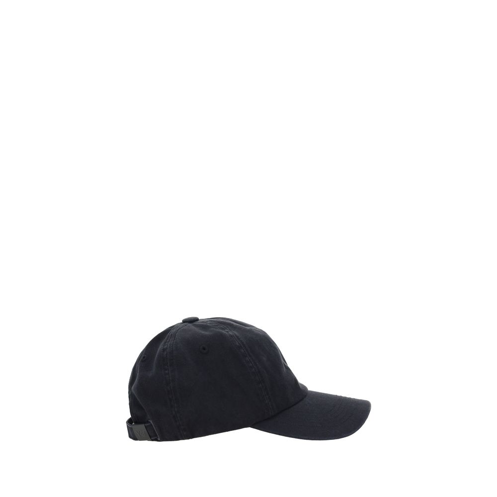 Y-3 Black Cotton Cap (Baseball Hat) with adjustable back closure and embroidered logo, ideal for casual outfits, made from 100% cotton.
