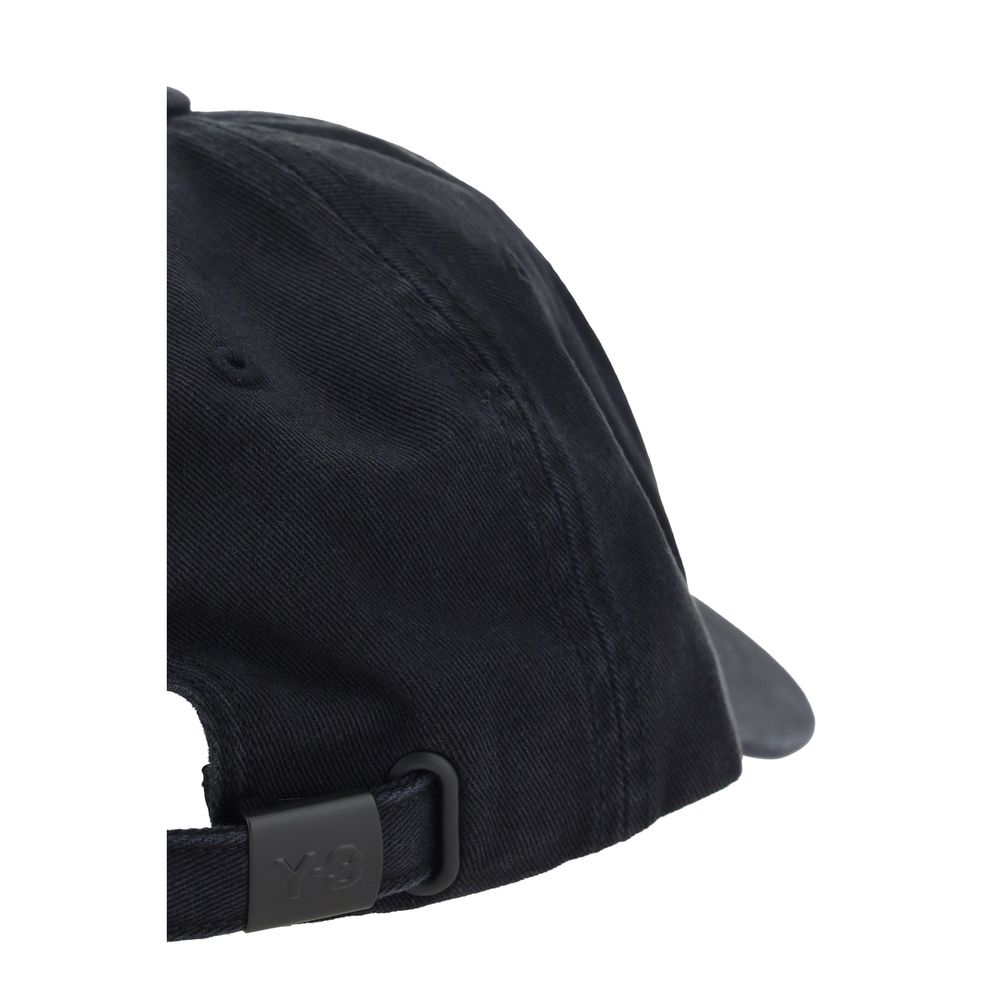 Back view of Y-3 Black Cotton Cap (Baseball Hat) showing adjustable closure.