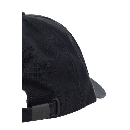Back view of Y-3 Black Cotton Cap (Baseball Hat) showing adjustable closure.