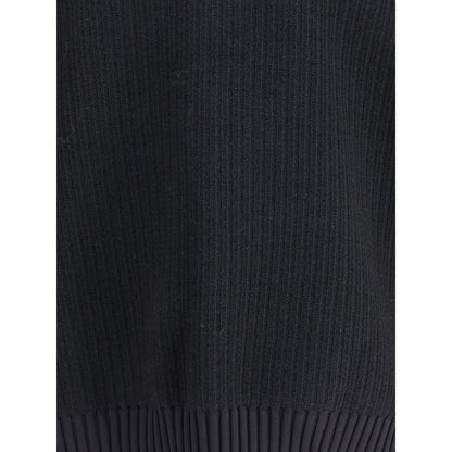 Close-up of ribbed fabric detail on the Y-3 Black Wool Sweatshirt, showcasing texture and quality.
