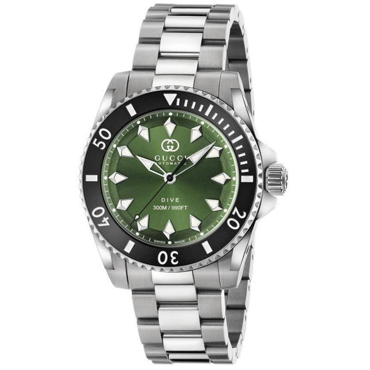 Luxury watch GUCCI Mod. DIVE with green dial and silver strap.