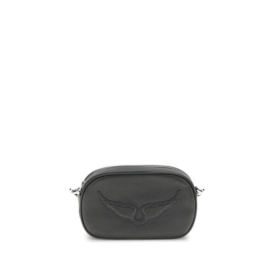 Zadig & Voltaire Black Calf Leather Bos Taurus Shoulder Bag featuring logo and zipper closure.
