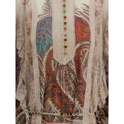 Zimmermann Multicolor Cotton Casual Dress with lace trim, beaded buttons, and colorful paisley design, showcasing chic elegance.
