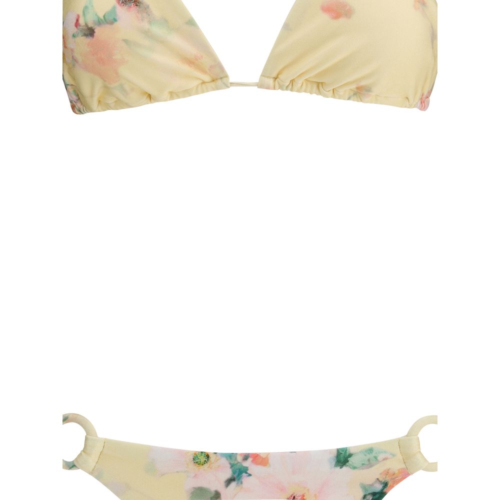 Zimmermann Yellow Polyamide Bikini with floral pattern, adjustable American neckline, and knot closures, Slim fit for beach or pool days.