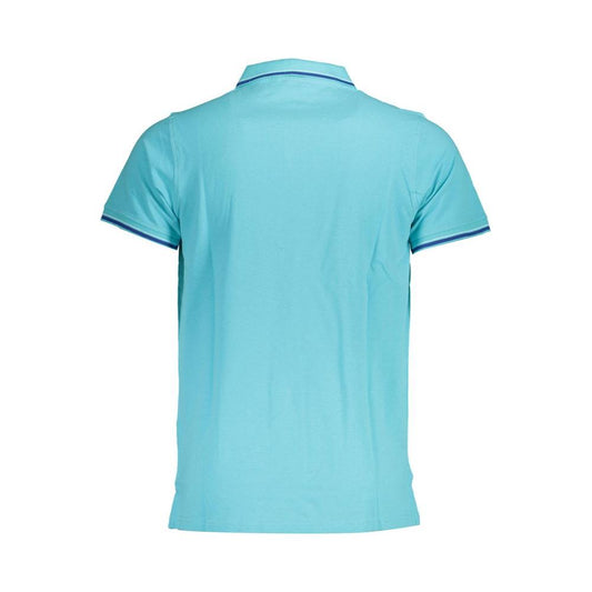 Back view of Norway 1963 Blue Cotton Men Polo Shirt with short sleeves and a classic collar.